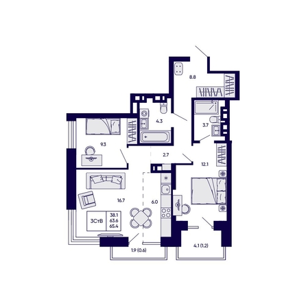 
  Продается 3-комн. квартира 65.4 м², в ЖК Грибоедовский сад. Фото 1.