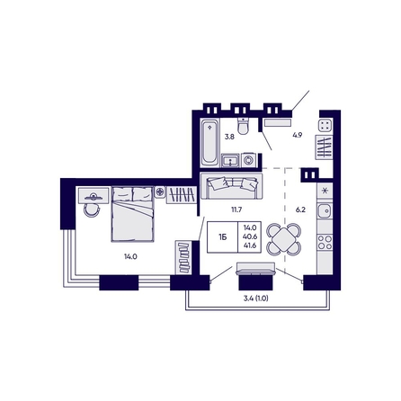 
  Продается 1-комн. квартира 41.6 м², в ЖК Грибоедовский сад. Фото 1.