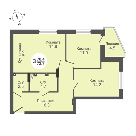 
   Продам 3-комнатную, 72.7 м², Петухова ул, 170

. Фото 1.