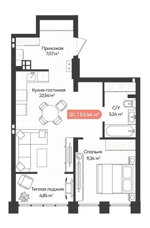 
   Продам 2-комнатную, 51.19 м², Balance (Баланс), 2 очередь

. Фото 1.