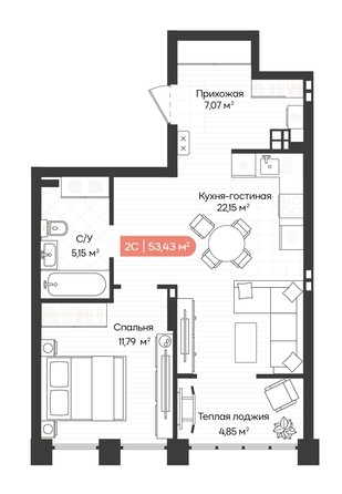 
   Продам 2-комнатную, 51.27 м², Balance (Баланс), 2 очередь

. Фото 1.