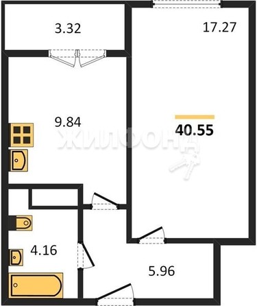 
   Продам 1-комнатную, 40.68 м², Сакура парк, дом 1, сек 1

. Фото 1.