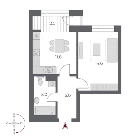 
   Продам 1-комнатную, 39.7 м², ОСКАР, дом 1

. Фото 2.