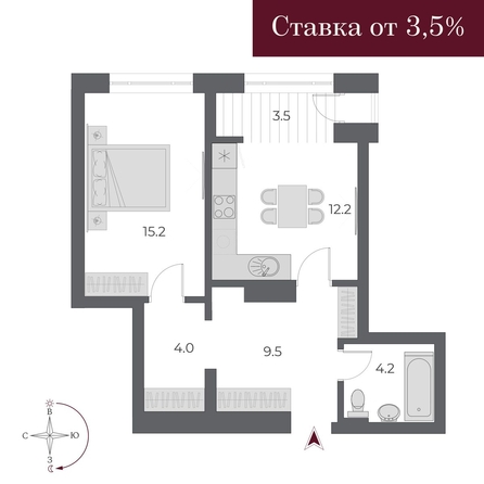 
   Продам 1-комнатную, 48.6 м², ОСКАР, дом 1

. Фото 1.