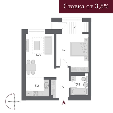 
   Продам 2-комнатную, 46.2 м², ОСКАР, дом 1

. Фото 1.