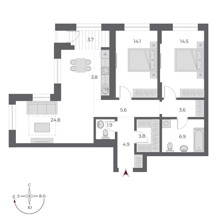 
   Продам 3-комнатную, 87.6 м², ОСКАР, дом 1

. Фото 1.