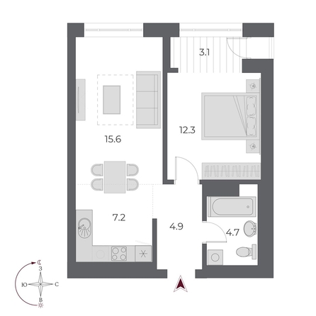 
   Продам 2-комнатную, 47.8 м², ОСКАР, дом 1

. Фото 1.