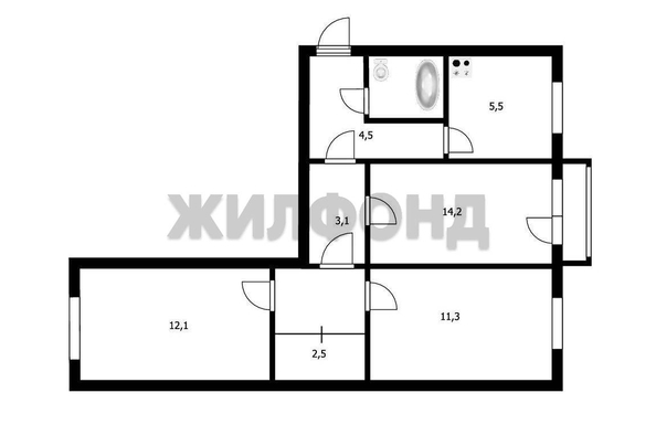
   Продам 3-комнатную, 57.7 м², Железнодорожная ул, 12

. Фото 10.