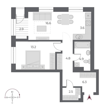 
   Продам 2-комнатную, 54.8 м², ОСКАР, дом 1

. Фото 1.