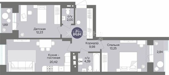 
   Продам 3-комнатную, 64.64 м², Квартал на Российской

. Фото 1.