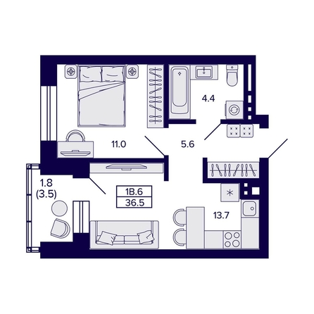 
   Продам 1-комнатную, 36.5 м², Сподвижники

. Фото 4.