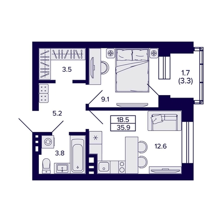 
   Продам 1-комнатную, 35.9 м², Сподвижники

. Фото 2.