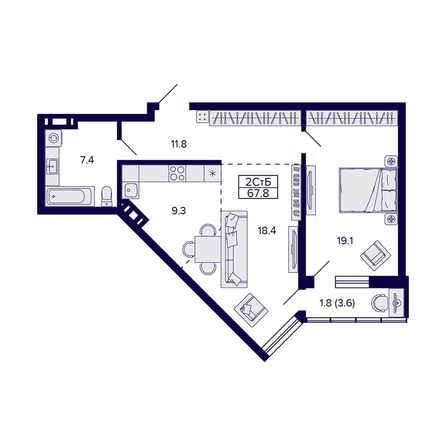 
   Продам 2-комнатную, 67.8 м², Grando (Грандо)

. Фото 1.