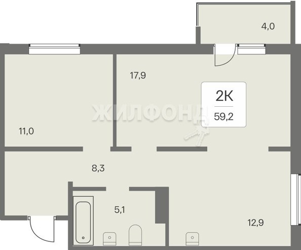 
   Продам 2-комнатную, 59.2 м², Эко-квартал на Кедровой, дом 3 сек 1

. Фото 1.