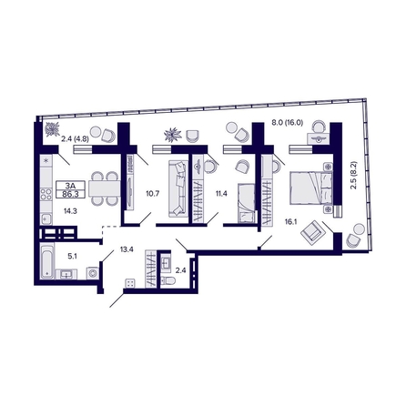 
   Продам 3-комнатную, 86.3 м², Grando (Грандо)

. Фото 1.