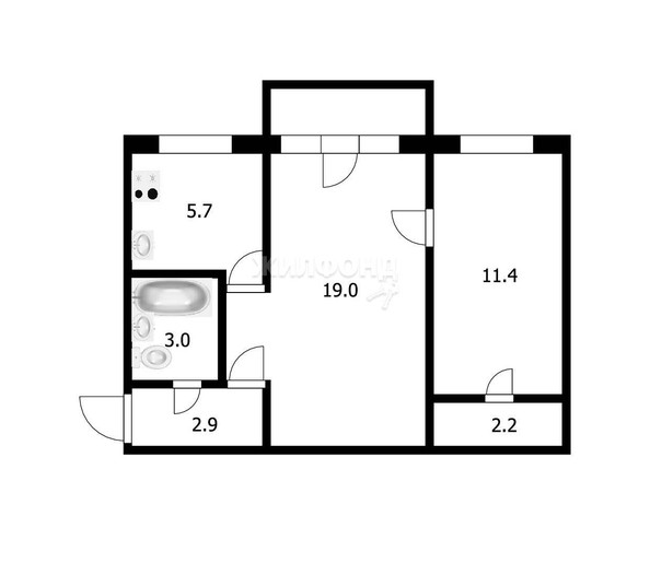 
   Продам 2-комнатную, 44.2 м², Ватутина ул, 49

. Фото 15.