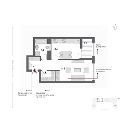 
   Продам 1-комнатную, 43.15 м², Дом Нобель

. Фото 2.