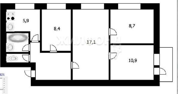 
   Продам 4-комнатную, 62.2 м², Сибиряков-Гвардейцев ул, 44/2

. Фото 9.