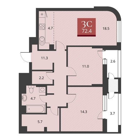 
   Продам 3-комнатную, 75.55 м², Прибрежная  ул, 6

. Фото 1.