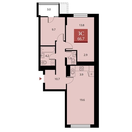 
   Продам 3-комнатную, 68.25 м², Беринг, дом 2

. Фото 1.