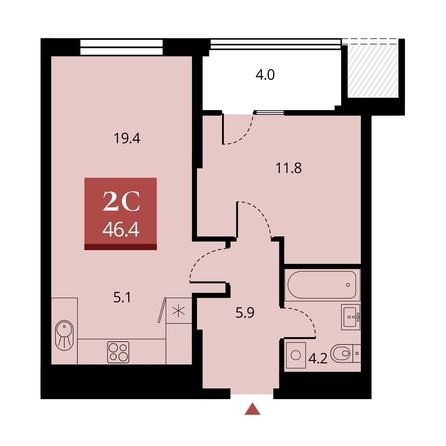 
   Продам 2-комнатную, 48.4 м², Беринг, дом 2

. Фото 2.