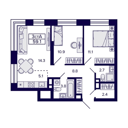 
   Продам 3-комнатную, 59.1 м², Citatum (Цитатум)

. Фото 1.