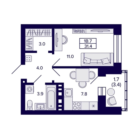 
   Продам 1-комнатную, 31.4 м², Сподвижники

. Фото 4.