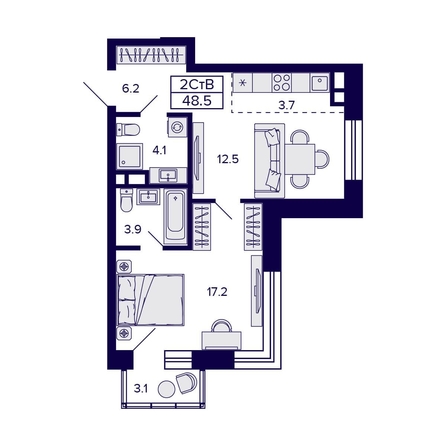 
   Продам 2-комнатную, 48.5 м², Citatum (Цитатум)

. Фото 1.