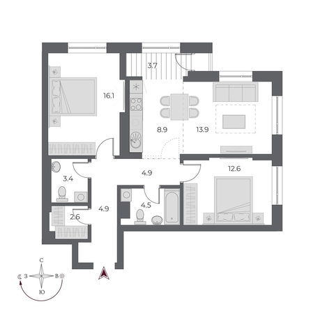 
   Продам 3-комнатную, 75.1 м², ОСКАР, дом 1

. Фото 1.