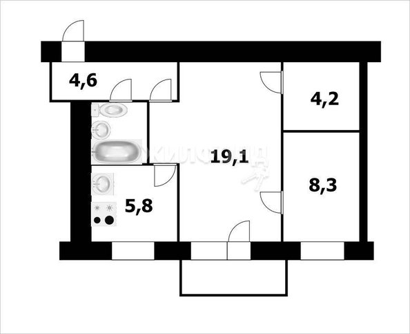 
   Продам 2-комнатную, 45.6 м², Новоуральская ул, 33а

. Фото 2.