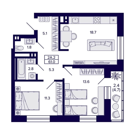 
   Продам 2-комнатную, 61 м², Сподвижники

. Фото 2.