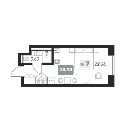 
   Продам апартамент, 25.93 м², АЭРОН, секция А

. Фото 6.