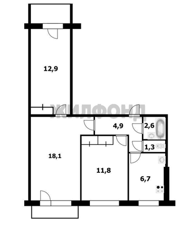 
   Продам 3-комнатную, 60.8 м², Русская ул, 9

. Фото 17.