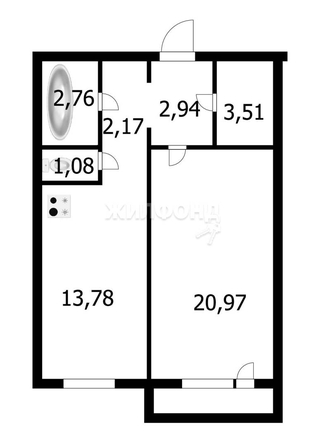 
   Продам 1-комнатную, 48.1 м², Александра Чистякова ул, 8

. Фото 13.