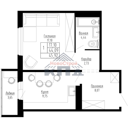 
   Продам 1-комнатную, 46 м², Николая Сотникова ул, 36/1

. Фото 1.