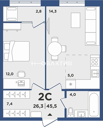 
   Продам 1-комнатную, 42.1 м², Поколение, дом 1

. Фото 15.