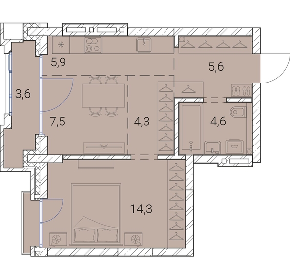 
   Продам 1-комнатную, 45.8 м², Тайм Сквер

. Фото 19.