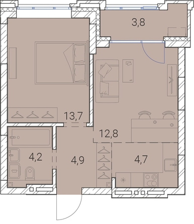 
   Продам 1-комнатную, 44.1 м², Тайм Сквер

. Фото 37.