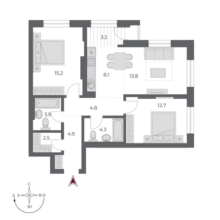 
   Продам 3-комнатную, 73.4 м², ОСКАР, дом 2

. Фото 1.