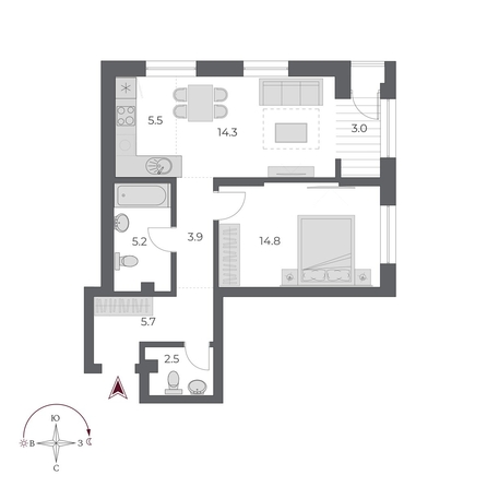 
  Продается 2-комн. квартира, 54.9 м², ЖК ОСКАР, дом 2
. Фото 2.
