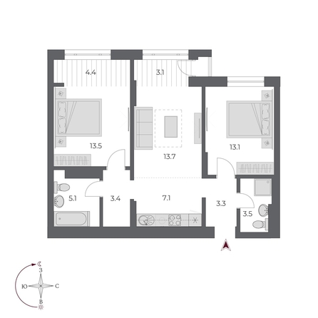 
  Продается 3-комн. квартира, 70.2 м², ЖК ОСКАР, дом 2
. Фото 2.
