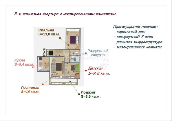 
   Продам 3-комнатную, 62.1 м², Новая Заря ул, 11

. Фото 14.