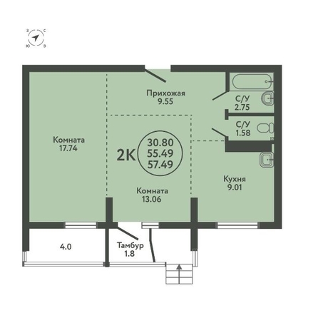 
   Продам 2-комнатную, 62.19 м², Экополис, дом 1

. Фото 1.