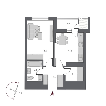 
   Продам 1-комнатную, 42.15 м², Беринг, дом 2

. Фото 4.