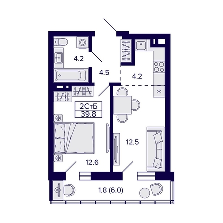 
   Продам 2-комнатную, 39.8 м², Grando (Грандо)

. Фото 1.