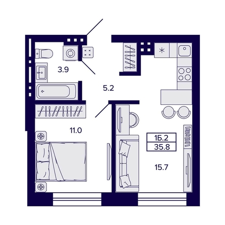 
   Продам 1-комнатную, 35.8 м², Сподвижники

. Фото 1.