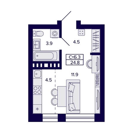 
   Продам студию, 24.8 м², Сподвижники

. Фото 1.