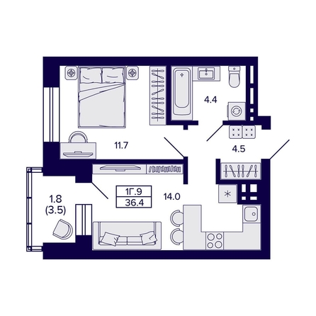 
   Продам 1-комнатную, 36.4 м², Сподвижники

. Фото 1.