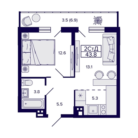 
   Продам 2-комнатную, 43.8 м², Gorizont (Горизонт)

. Фото 1.