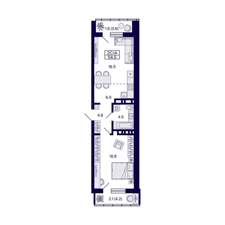 
   Продам 2-комнатную, 54.5 м², Grando (Грандо)

. Фото 1.